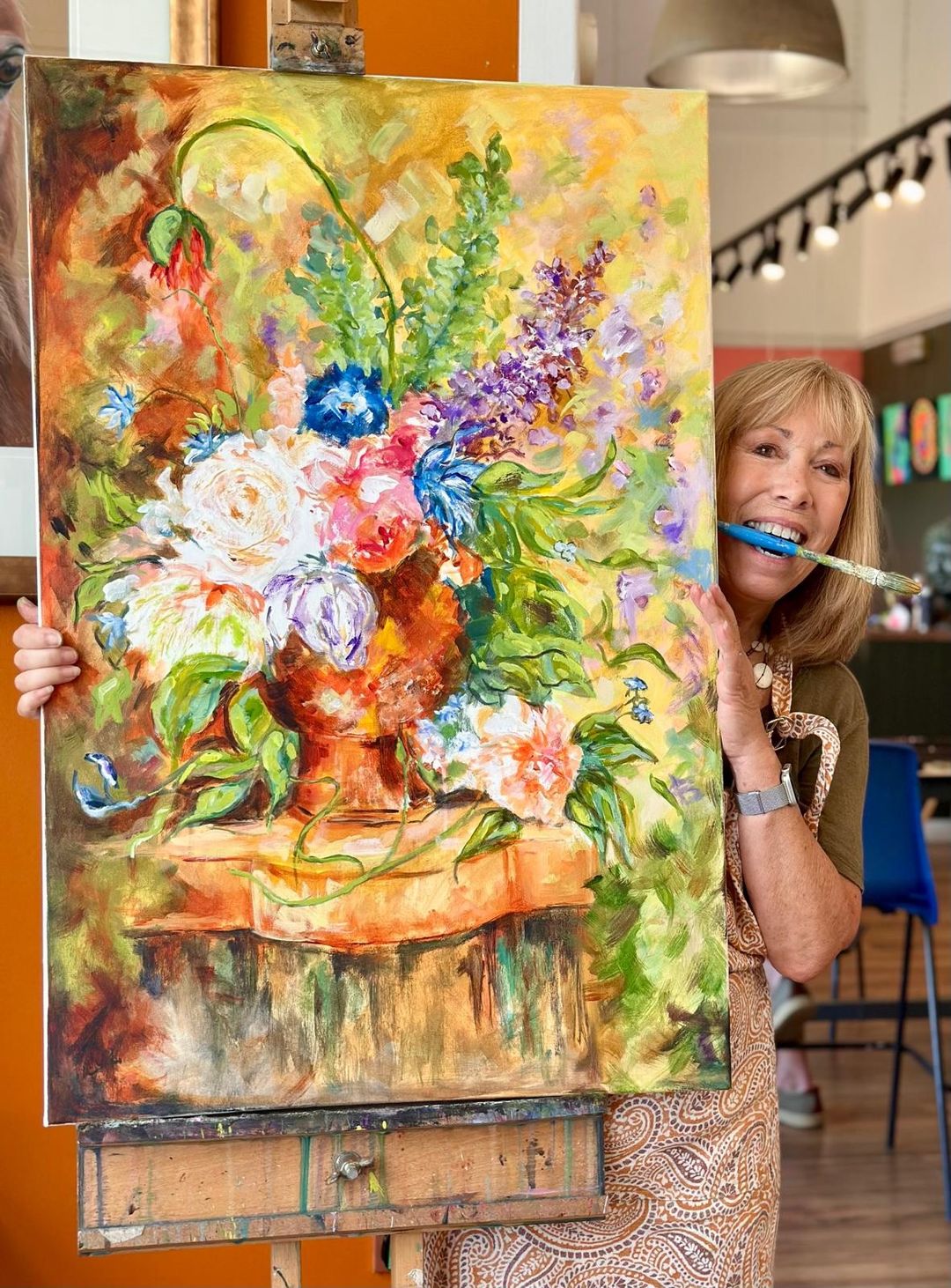 Heather's studio - paints, brushes and works in progress